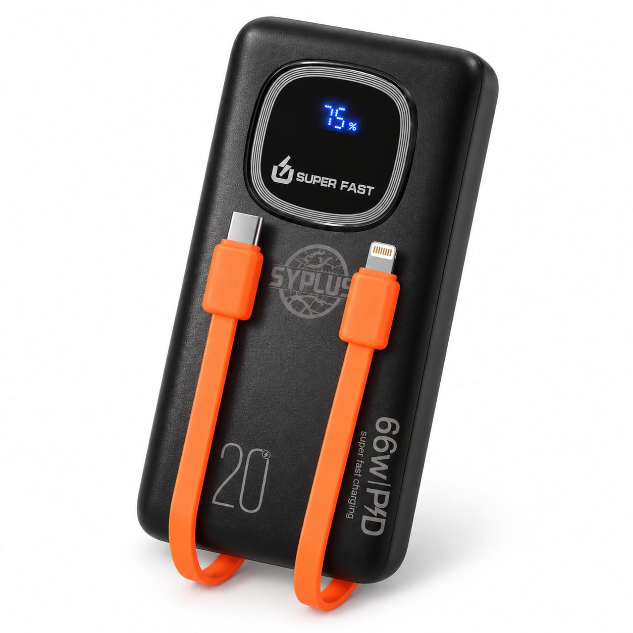 SYPLUS 66W PD Super Fast Charging Power Bank 20000mAh with Built-in Cables